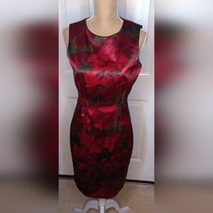 Tahari Red Sheath Midi Dress Missing Size Tag(see measurements)